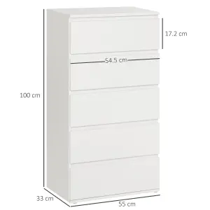 HOMCOM 5 Drawer Cabinet Storage Cupboard Sideboard Organiser Living Room White