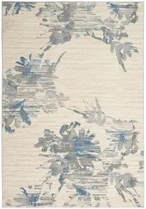 Ivory Grey Blue Abstract Modern Floral Rug Easy to clean Living Room Bedroom and Dining Room -244cm X 305cm