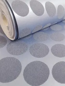 Blue Geometric Dotty Metallic Spots Wallpaper Polka Dots Textured Paste Wall