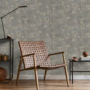 Boutique Ornamental Texture Steel / Gold Textured Plain Wallpaper