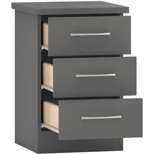 Cascio 3 Drawer Bedside Table 3D Effect Grey