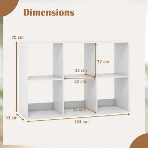 COSTWAY 6-Cube Bookshelf Modern Cubby Bookcase with Back Guardrail