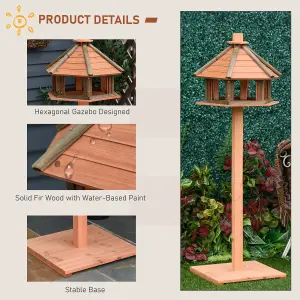 PawHut Wooden Bird Feeder Bird Table with Roof for Outside Use Brown 130cm