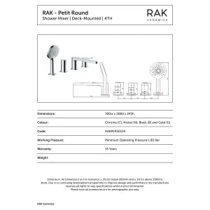 RAK Petit 4 Hole Brushed Nickel Modern Bath Shower Mixer Tap Solid Brass