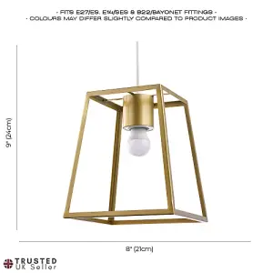 Industrial Lantern Pendant Light Shade in Satin Gold with Square Top and Bottom