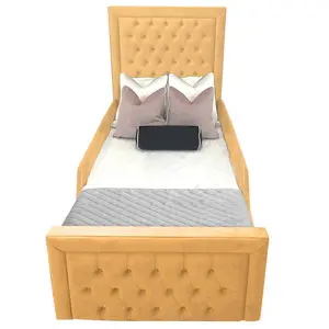 Royal Kids Bed Plush Velvet with Safety Siderails- Beige