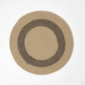 Homescapes Linen & Black Braided 100% Cotton Round Placemats Set of 4