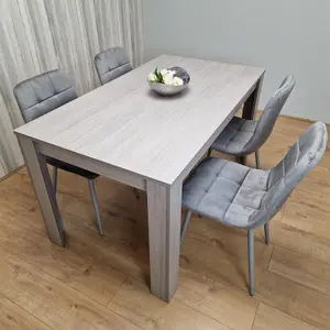 Dining Table and 4 Chairs  Grey 4  Grey Velvet Chairs Wood Dining Set Furniture