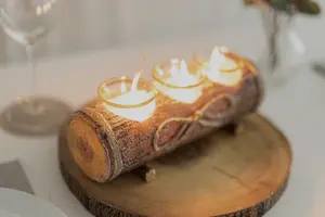 Christmas Log Candle Holder with 3 Tealights