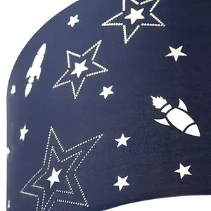 Fun Rockets and Stars Childrens/Kids Blue Cotton Bedroom Pendant or Lamp Shade