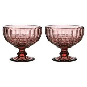 Set of 2 Vintage Pink Glass Trifle Bowl and Dessert Bowls