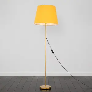 ValueLights Modern Gold Metal Standard Floor Lamp With Mustard Tapered Shade