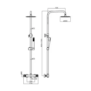 Brushed Bronze Overhead Rigid Riser Thermostatic Shower Kit