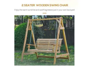 2 Seater Garden Swing Seat Larch Wood Swing Chair Bench Lounger