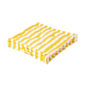 Homescapes Cotton Yellow Thick Stripe Floor Cushion, 50 x 50 cm