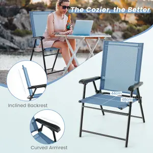 Costway Set of 2 Patio Folding Dining Chairs Outdoor Portable Sling Back Chairs