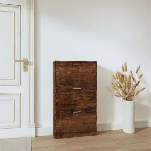 Berkfield Shoe Cabinet Smoked Oak 59x17x108 cm Engineered Wood