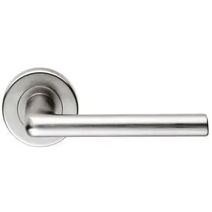 PAIR Rounded Straight Bar Door Handle Concealed Fix Round Rose Satin Chrome