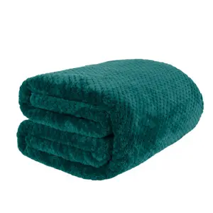 Dreamscene Luxury Large Waffle Honeycomb Mink Warm Throw, Teal - 150 x 200cm