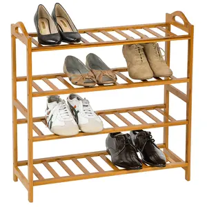 Shoe Rack - 4 shelves with 2 handles, 67.5 x 26 x 68 cm - brown