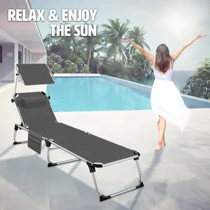 Sun Lounger Aurelie - foldable with headrest, 6 position backrest - grey