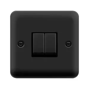 Curved Matt Black 10A 2 Gang 2 Way Ingot Light Switch - Black Trim - SE Home