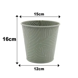 2.3L Pastel Green Metal Planter Garden Herbs Plant 16cm Pot Embossed Leaf Bowl