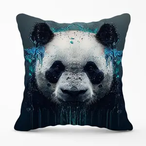 Panda Face Splashart Dark Background Outdoor Cushion 45cm x 45cm