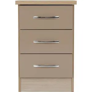 Cascio 3 Drawer Bedside Table Oyster Gloss/Light Oak Effect Veneer