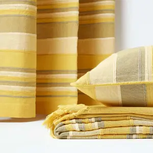 Homescapes Cotton Morocco Striped Yellow Throw, 225 x 255 cm