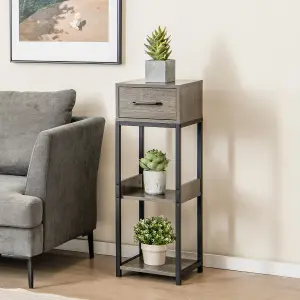 Costway 3 Tier Indoor Plant Stand Metal Plant Table w/ Drawer Vertical Corner Display Shelf