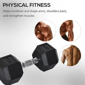 HOMCOM 15KG Single Rubber Hex Dumbbell Portable Hand Weights for Home Gym