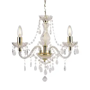 First Choice Lighting Marie Therese Clear Gold 3 Light Chandelier