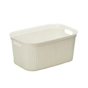 Plastic Laundry Basket with Handles White