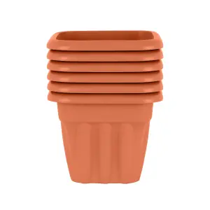 Wham 6x Vista Terracotta Plastic Planter, Square Garden Plant Pot, Extra Small Floor Pot (25cm, 5.5L, Pack of 6)