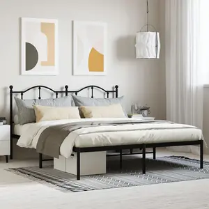 Berkfield Metal Bed Frame with Headboard Black 160x200 cm