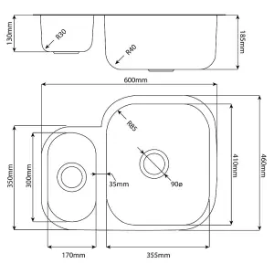 Astini Renzo 1.5 Bowl Brushed Stainless Steel Undermount Kitchen Sink LHSB