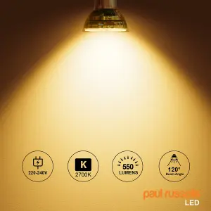 paul russells LED GU10 Light Bulb, 4.9W 550 Lumens, 40w Equivalent, 2700K Warm White, Ceiling Spotlights, Pack of 3