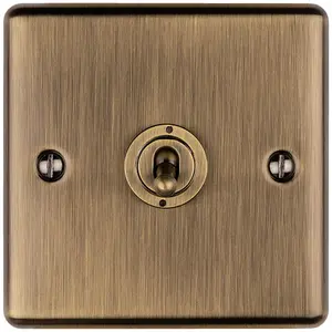 1 Gang Single Retro Toggle Light Switch ANTIQUE BRASS 10A 2 Way Lever Plate