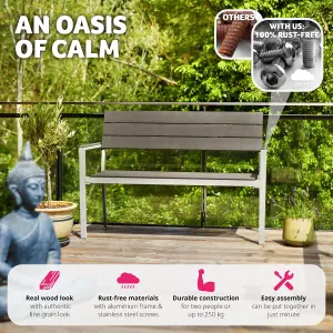 Garden Bench - 2-seater, weatherproof aluminium frame, 128 x 59 x 88 cm - light grey/white