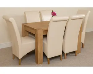 Kuba 125 x 80 cm Chunky Oak Small Dining Table and 6 Chairs Dining Set with Montana Ivory Leather Chairs