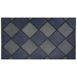 JVL Platina Scraper Rubber Doormat, 40x70cm, Silver/Blue