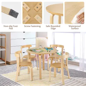 Costway 5-Piece Kids Table and Chair Set Children Wooden Activity Table 4 Curved Chairs