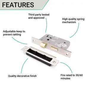 EAI Bathroom Lock 65mm / 44mm Backset SATIN NP for Internal Wooden Bathrooms Accepts 5mm Square Spindle CE UKCA & Fire Door App