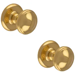 2 PACK - 81mm Traditional Centre Front Door Round Dome Knob Polished Brass Outdoor