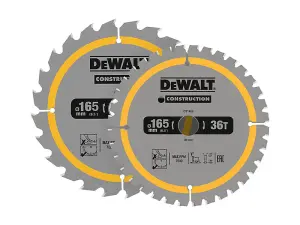 DEWALT DT90270 Construction Circular Saw Blade 2 Pack 165 x 20mm x 24T/36T