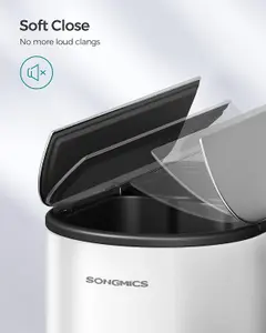 SONGMICS Double Kitchen Bin, Compact Dual Compartment Slim Bin for Recycling and Waste, Pedal Bin, Cloud White and Silver