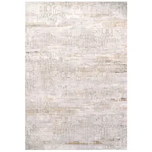 Grey Gold Metallic Floral Motif Distressed Living Area Rug 160x230cm