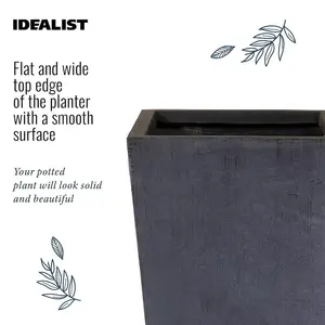 Set of 2 IDEALIST™ 89cm Tall Planter, Dark Grey Reinforced Stone Tapered Planter, Large Outdoor Plant Pots L43 W43 H89 cm, 127L