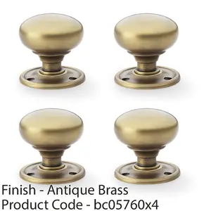 4 PACK - SOLID BRASS Mortice Smooth Mushroom Door Knob - Antique Brass 51mm Diameter